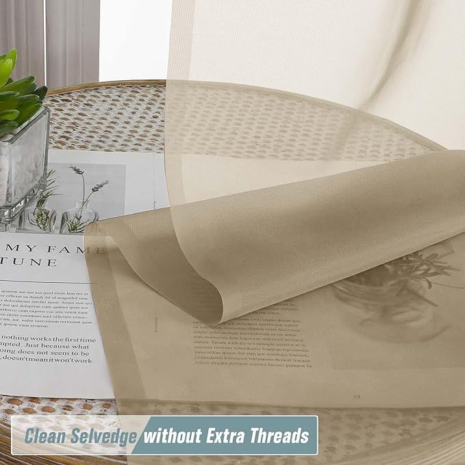 Taupe Sheer Curtains 63 Inch Length 2 Panels, Voile Sheer Curtain for Living Room, Breathable Light Filtering Modern Window Treatments, Soft Fabric Dual Rod Pocket Drapes, 2x42Wx63L Inches