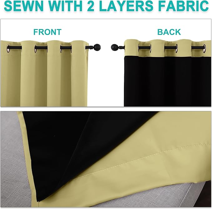 NICETOWN Total Shade Curtains and Draperies, Heavy-Duty Full Light Shading Drapes with Black Liner Backing for Villa/Hall/Dorm Window（Paler Yellow, Package of 2 Panels, 55 inches Wide x 96 inches Long