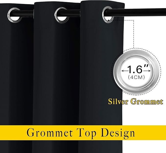 NICETOWN Blackout Curtains 63 inch Length 2 Panels Burg - Easy Care Solid Thermal Curtains Grommet Blackout Window Treatments for Bedroom/Kids Room (W52 x L63, Black)