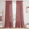 Canyon Rose Linen Curtains 132 Inch Length for Living Room Light Filtering Semi Sheer Curtain Back Tab Modern Farmhouse Decor Boho Girl Drapes Floor to Ceiling High Window for Bedroom 52x132, 2 Panels