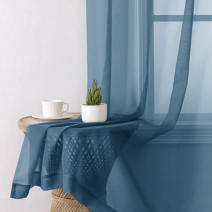 Lecloud Dusty Blue Sheer Curtains 96 Inches Long 2 Panels, Light Filtering Breathable Curtain, Gauzy Stylish Home Decor Drapes with Dual Rod Pocket for Dining Room Bedroom, Each 42" W x 96" L