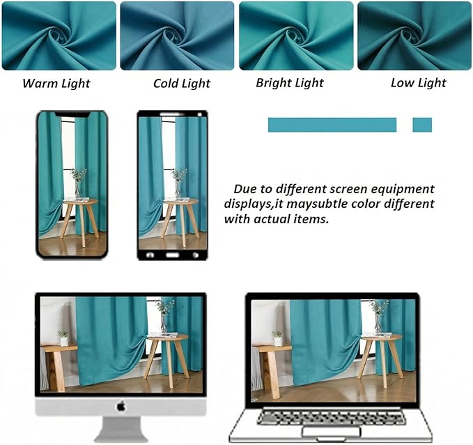 Simplebrand Ava Teal Blackout Curtains for Bedroom 96 Inches Long 2 Panels, Solid Thermal Insulated, Energy Saving Nursery Window Treatment Curtains Blackout Drapes, W40 x L96 Inch, Teal