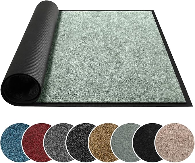 Mibao Dirt Trapper Door Mat for Indoor Outdoor, Waterproof All-Season, All-Weather Doormat, Heavy Duty Non-Slip Entrance Rug, Low Profile Absorbent Entrance Mat Carpet, 48" x 24", Green
