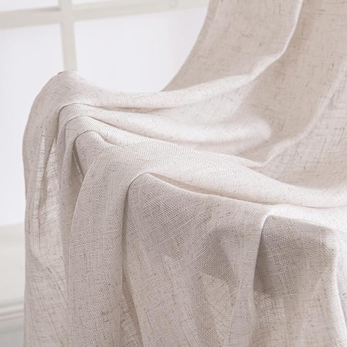 MIULEE White Linen Curtains 84 Inch Length for Bedroom Living Room, Soft Thick Linen Textured Window Drapes Semi Sheer Light Filtering Rod Pocket Back Tab Burlap Look Farmhouse Decor, 2 Panels