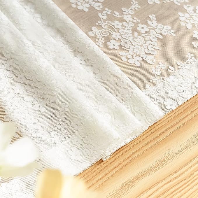 YJ YANJUN Vintage Lace Curtains 108 inches Long 2 Panels Set French Country Shabby Chic Floral Sheer Curtains for Living Room Window Light Filtering Rod Pocket 52W x 108L Ivory