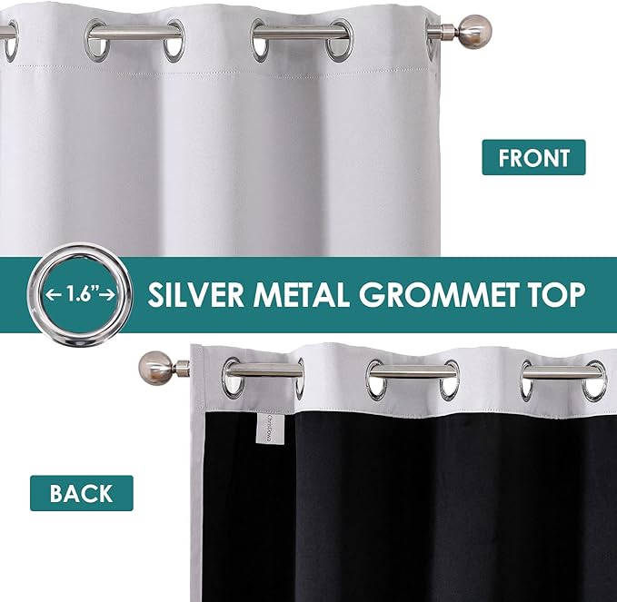 ChrisDowa 100% Blackout Curtains 84 inch Long for Bedroom with Black Liner, 2 Thick Layers Total Blackout Thermal Insulated Grommet Window Curtains 2 Panels Set (Greyish White, 38 x 84 Inch)