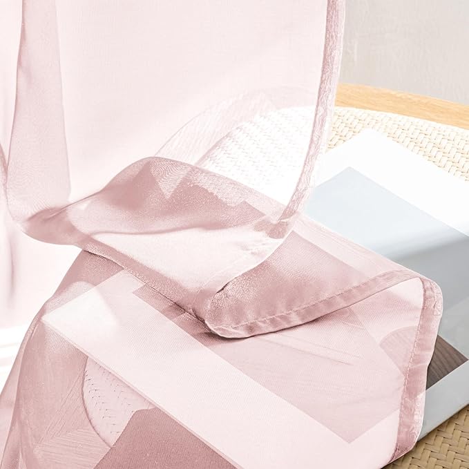 MIULEE Blush Pink Sheer Curtains 84 Inches Long, 4 Panels Set, Light Filtering Rod Pocket Voile Drapes for Living Room and Bedroom, Airy Soft Fabric Window Treatments, 42 x 84 Inches