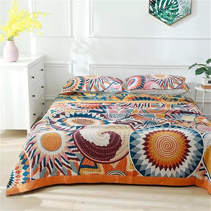 MSGKV Boho Throw Blanket for Bed Couch,100% Cotton Throw Blankets 80''x90'' Travel Spring Reversible Versatile Woven Blanket Home Decor