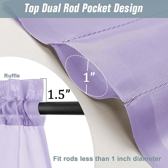 Lavender Sheer Curtains 90 Inches Long 2 Panels, Light Filtering Solid Sheer Curtains for Bedroom Living Room, Lightweight Soft Airy Voile Sheer Drapes, Dual Rod Pocket, 2x42Wx90L Inches