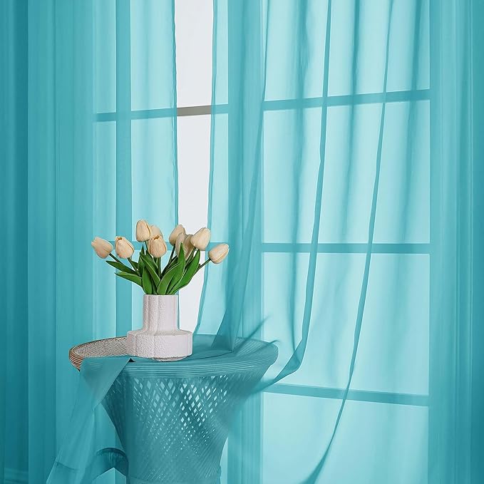 OWENIE Turquoise Sheer Curtains 72 Inches Long 2 Panels Set, Transparent Voile Sheer Curtain for Living Room Bedroom Window Sliding Glass Door Treatment, 59 x 72 Inch, Turquoise