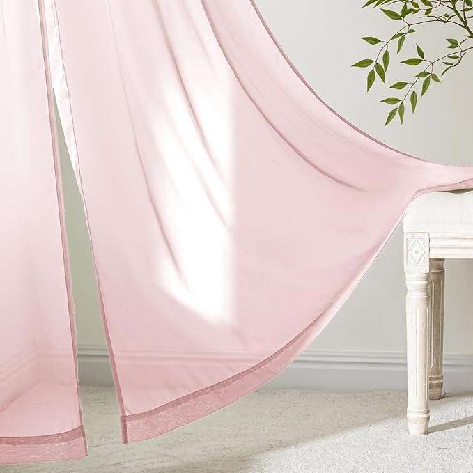 MIULEE Blush Pink Sheer Curtains 96 Inches Long, 4 Panels Set, Light Filtering Rod Pocket Voile Drapes for Living Room and Bedroom, Airy Soft Fabric Window Treatments, 42 x 96 Inches