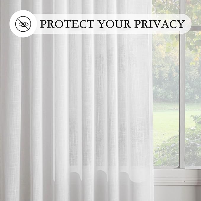 MYSKY HOME White Curtains for Beroom Liivng Room 84 Inch Length 2 Panels Set, Semi Sheer Cotton Blend Soft Touch Light Filtering Drapes for Doorways Sliding Glass Door, 50" Wide, White, 2 PCs