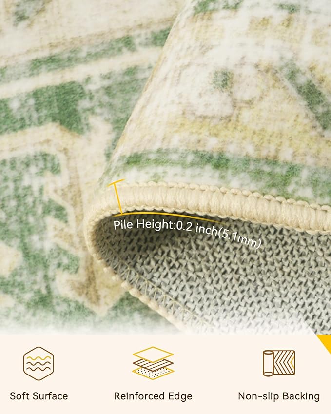 Area Rugs 2'x3' Kitchen Rugs Entry Rug Small Rugs for Entryway Kitchen Bathroom Door Mat Indoor Entrance,Washable Non Slip, Sage Green Yellow