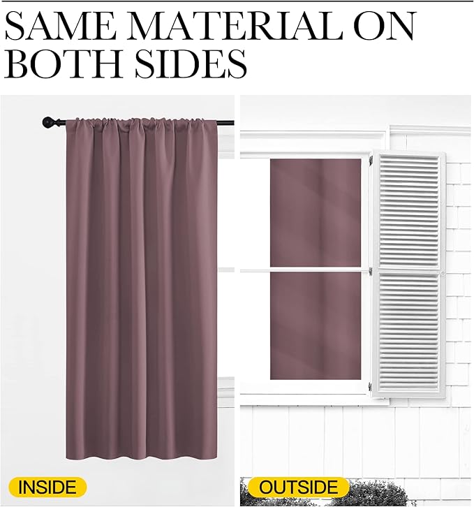 NICETOWN Blackout Curtains for Bedroom, Home Decorations Thermal Insulated Solid Rod Pocket Blackout Drapes for Cafe, Nursery (Dry Rose, 1 Pair, 42 x 48-inch)