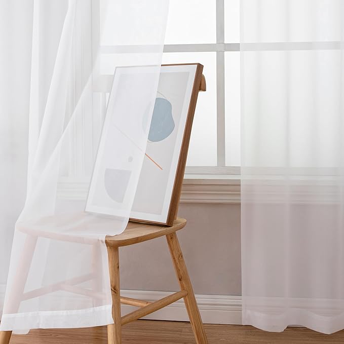 Simplebrand Sheer White Curtains 108 Inches Long, Extra Long Rod Pocket Solid Color Window Sheer Curtain Panels, Elegant Curtains & Drapes for Living Room, Bedroom 2 Panels (White, 59" W x 108" L)