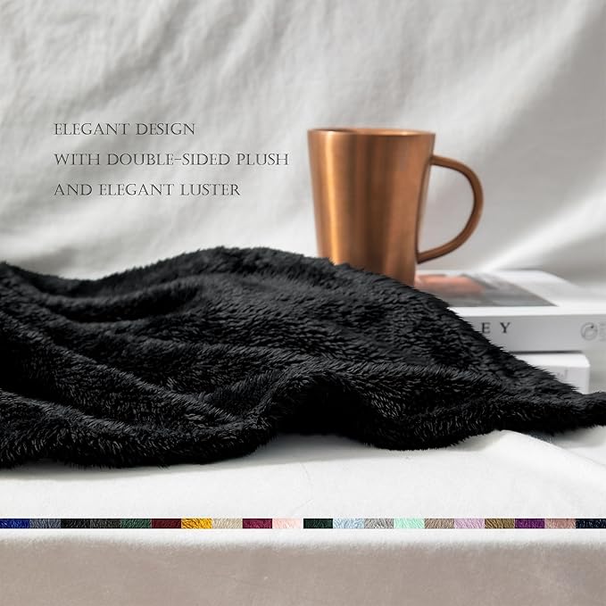 Exclusivo Mezcla Plush Fuzzy Fleece Throw Blanket Extra Large, Super Soft, Fluffy and Warm Blankets for Couch, Bed, All Season (Black, 50x70 inches)