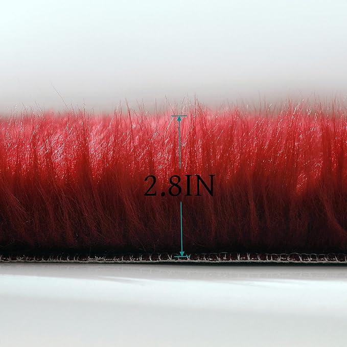 linmopm Faux Fur Rug Sheepskin Shag Fluffy Fuzzy Red 2x6 ft Runner Rugs for Bedroom Bedside Bed Floor Living Room Plush High-Density Cushion Carpet Super Sofa Cover