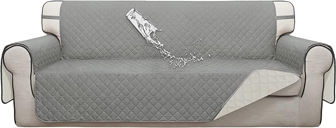 ISSUNTEX Double Protection 100% Waterproof Sofa Covers for Living Room, Reversible Couch Covers for 3 Cushion Couch Sofa, Furniture Protector Sofa Cover for Pets (X Large, Light Gray/Ivory)