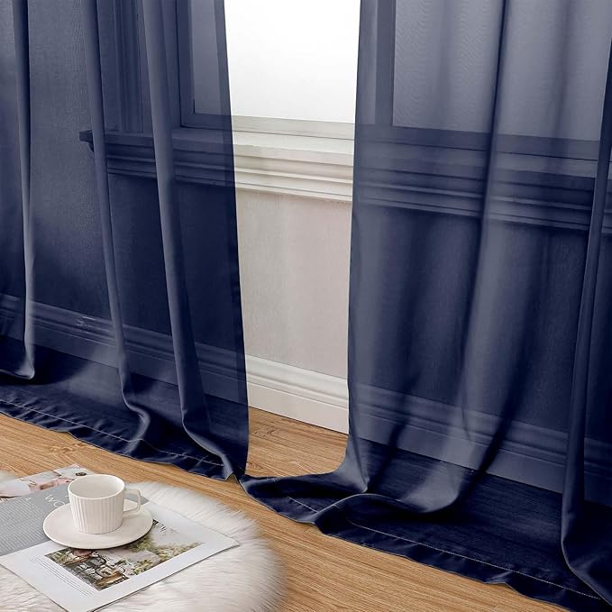 Navy Blue Sheer Curtain for Bedroom Living Room 78 Inches Long 2 Panels Set, Solid Soft Airy Light Filtering Sheer Window Curtains, Modern Rod Pocket Door Curtain, 42" Wx78 L Inches
