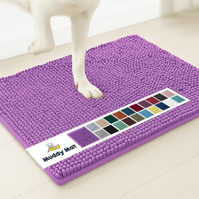 Muddy Mat® | Super Absorbent Door Mat Indoor, Microfiber Quick Dry Chenille Entryway Rug, Non-Slip Front Door Mat, Indoor Mats for Entryway, Machine Washable Pet Rug, Purple 19"x30"