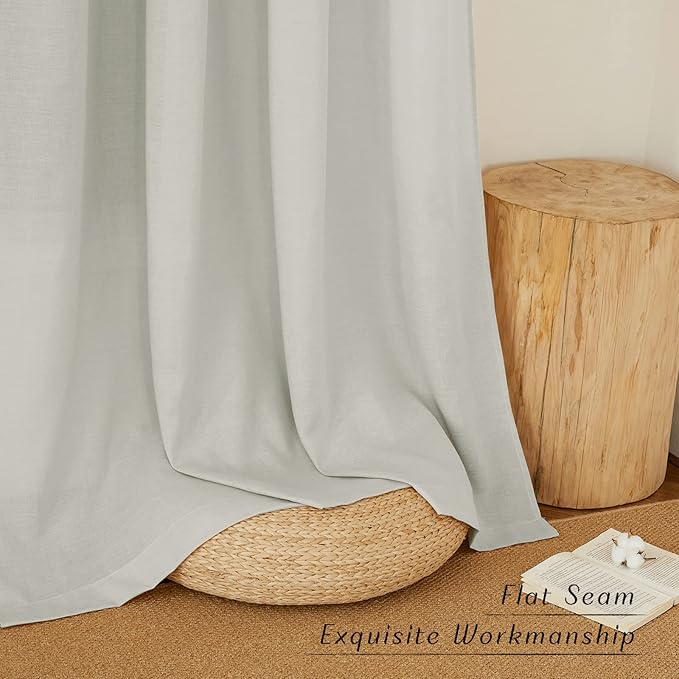 NICETOWN Gray Thick Linen Curtains 72" Length, Grommet Privacy Window Treatments Linen Weave with Light Penetration Vertical Drapes for Farmhouse/Home Office, W42 x L72, 2 Panels