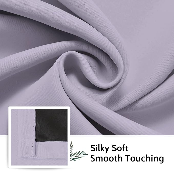 SimpleHome 100% Blackout Curtains for Bedroom,Thermal Insulated Lilac Grommet Window Drapes Room Darkening Curtains for Living Room with Black Back,42 x 36 Inch,2 Panels