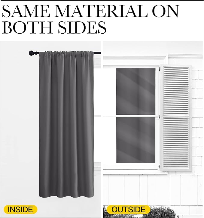 NICETOWN Short Curtains, Grey Window Curtains for Bedroom, Home Decoration Thermal Insulated Rod Pocket Blackout Blinds & Drapes for Small Windows (Gray, 2 Panels, W29 x L30 -Inch)