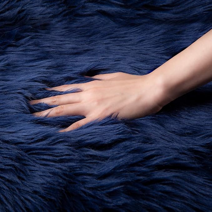 Ashler faux fur rug, Fluffy Shaggy Area Rug Ultra Soft 3 x 5 Feet Rectangle Fur Rug Navy Blue Fuzzy Rug Machine Washable Shag Rug, Nursery Decor Throw Rugs for Bedroom, kids room, Living Room