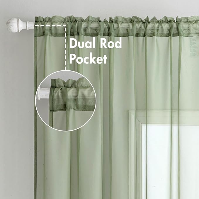 MIULEE 2 Panels Sage Green Sheer Window Curtains Elegant Window Voile Panels/Drapes/Treatment for Bedroom Living Room (54X72 Inches)