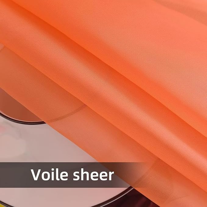 youleyar Solid Sheer Rod Pocket Curtain Voile Draperies 2 Panels White Beige Black Grey Coffee 52 Inch Width 84 Inch Long 1 Pair for Kitchen Bedroom Children Living Room Yard (Orange Red,52Wｘ84L)