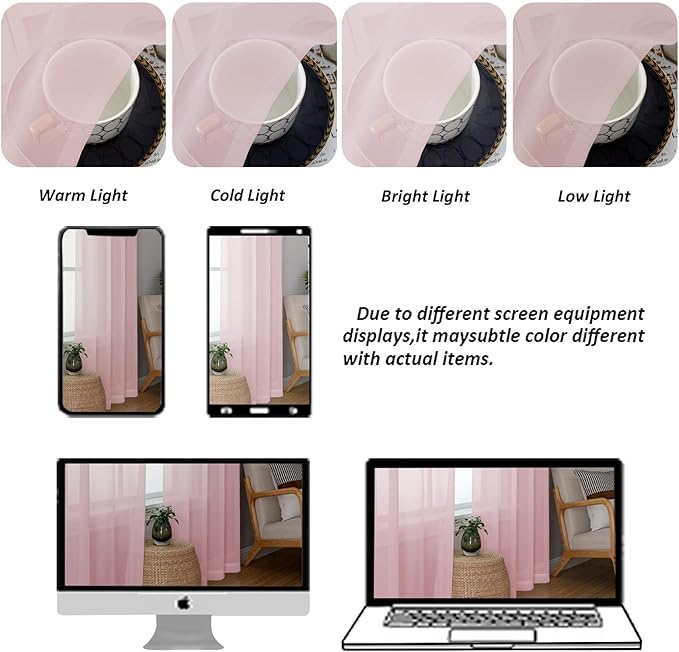 Chyhomenyc Blush Pink Sheer Curtains 96 Inches Long 2 Panels, Light Filtering Blush Pink Curtains for Living Room, Soft Gentle Voile Rod Pocket Bedroom Window Drapes, 59Wx96L Inch, 2PCS