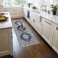 2x5 Washable Hallway Runner Rug: Indoor Farmhouse Entryway Kitchen Rugs Oriental Thin Non-Slip Water Resisitant Carpet for Bathroom Laudry Ultra Soft Floor Mat for Living Room Bedroom(2X5,Blue)