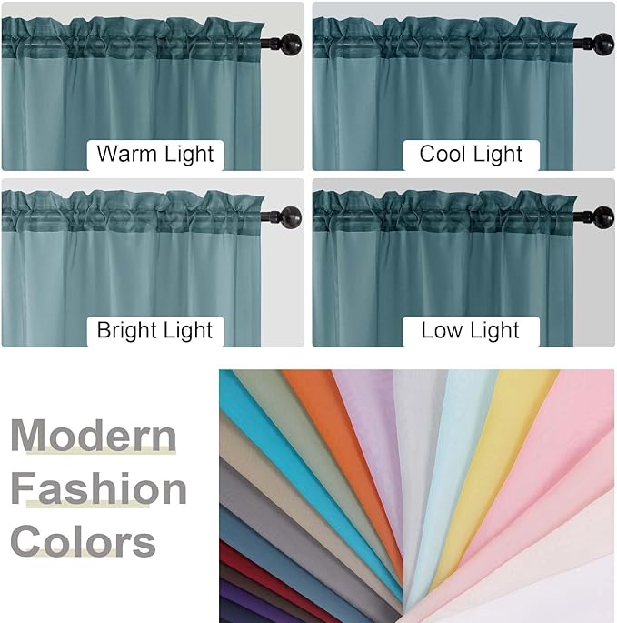 Dusty Blue Kitchen Curtains 30 Inch Length Tier 2 PCS, Solid Soft Half Curtains for Windows, Dusty Blue Sheer Rod Pocket Drapes for Bathroom Basement Small Window Curtain, 42" Wx30 L Inches
