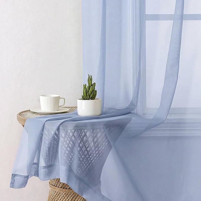 Lecloud Denim Blue Sheer Curtains 78 Inches Long 2 Panels, Airy Light Filtering Voile Bedroom Curtains for Living Room Windows, Rod Pocket Solid Drapes for Dining Room, Each Panel 42" W x 78" L