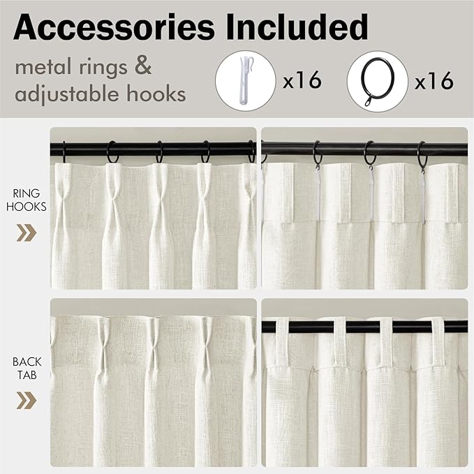 MIULEE Pinch Pleated Thick Linen Curtains 84 Inches Long 2 Panels for Living Room Bedroom, Linen Texture Memory Trained Drapes Pinch Pleat Light Filtering Neutral Ivory Cream Farmhouse Window Curtains