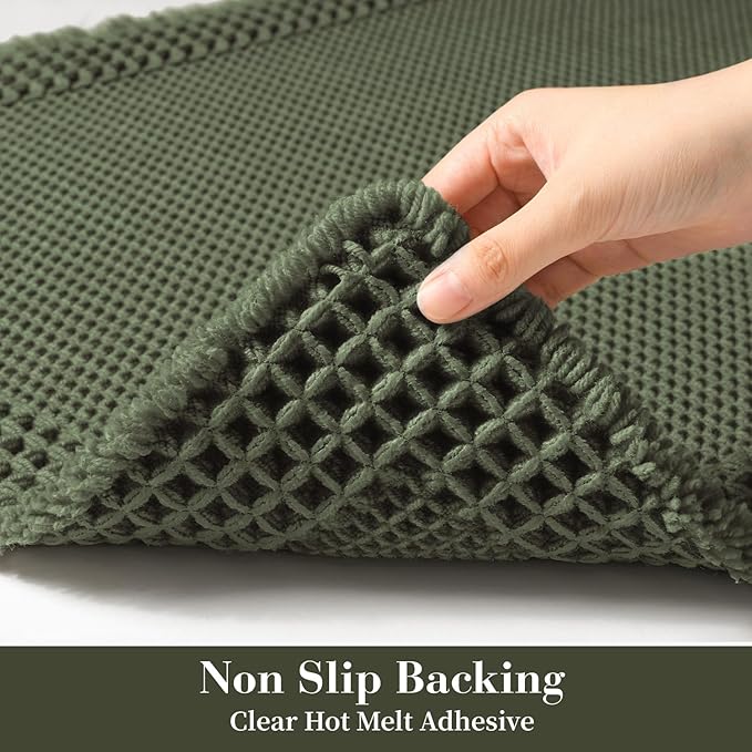 RESARE Christmas Waffle Bath Mat for Bathroom, Super Absorbent Bathroom Rugs Non Slip Machine Washable, Ultra Soft Quick Dry Boho Bath Rugs with Tassels for Floor, Bordered Design, 17"x24" Green