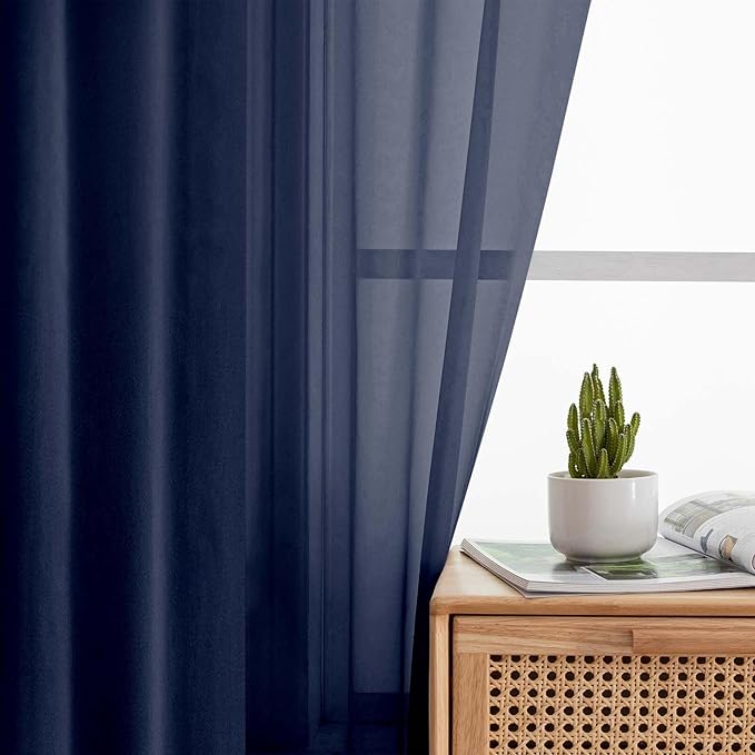 Navy Blue Sheer Curtain for Bedroom Living Room 78 Inches Long 2 Panels Set, Solid Soft Airy Light Filtering Sheer Window Curtains, Modern Rod Pocket Door Curtain, 42" Wx78 L Inches