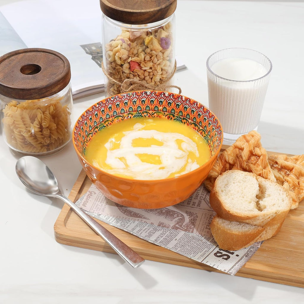 KitchenTour Cereal Bowls Set of 6, 26 oz Ceramic Soup Bowls for Kitchen, 6.3 Inch Colorful Serving Bowls for Oatmeal, Salad, Pasta, Dessert - Microwave & Dishwasher Safe