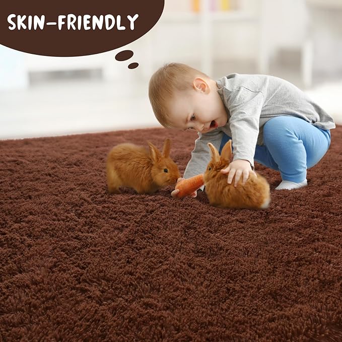 LOCHAS Ultra Soft Indoor Modern Area Rugs Fluffy Living Room Carpets for Children Bedroom Home Decor Nursery Rug 8 x10 Feet, Brown