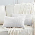 Fancy Homi 2 Packs White Long Lumbar Decorative Throw Pillow Covers 16x24 Inch for Couch Bed Sofa, Rustic Farmhouse Boho Home Decor, Soft Striped Corduroy Rectangle Accent Cushion Case 40x60 cm