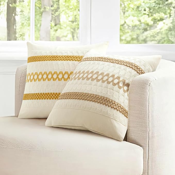 MIULEE Set of 2 Neutral Boho Decorative Pillow Covers 16x16 Inch Farmhouse Rustic Couch Throw Pillows Modern Cotton Cushion Covers Retro Cute Macrame Woven Spring Home Decor for Bed Sofa Chair
