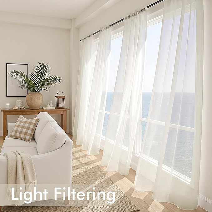 MIULEE Ivory Sheer Curtains 63 Inches Long, 4 Panels Set, Light Filtering Rod Pocket Voile Drapes for Living Room and Bedroom, Airy Soft Fabric Window Treatments, 42 x 63 Inches