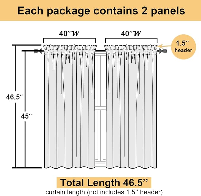 Lecloud White Sheer Curtains 45 Inch Long 2 Panels, Short Voile Drapes for Dinning Small Windows, Light Filtering Voile Curtain for Living Room Bedroom Bathroom, Dual Rod Pocket, 40" Wx45 L