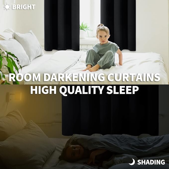 BGment Black Blackout Curtains for Living Room - Grommet Thermal Insulated Room Darkening Energy Saving Curtains for Bedroom, Set of 2 Panels, 42 x 84 Inch