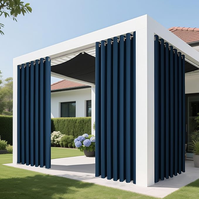 Joydeco Blackout Patio Sliding Door Curtains 108 Inches Long, Grommet Privacy Room Divider Curtains, Extra Wide Thermal Blackout Drapes for Bedroom Living Room (Navy Blue, 80Wx108L, 1 Panel)