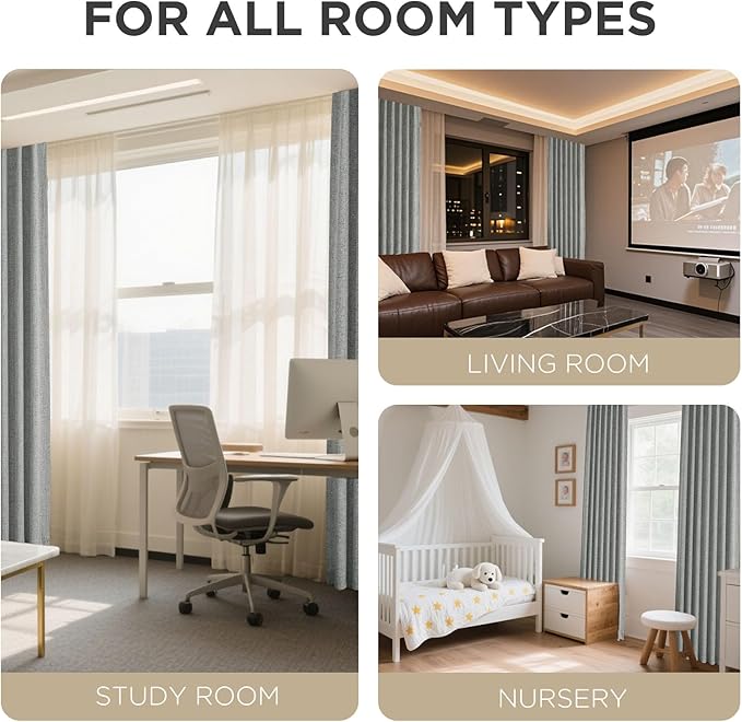 Joydeco Blackout Curtains for Bedroom - 100% Light Blocking 2 Panels Light Grey Drapes 37" W x 96" L, Thermal Insulated Room Darkening Curtains, Linen Textured for Living Room, Rod Pocket & Back Tabs