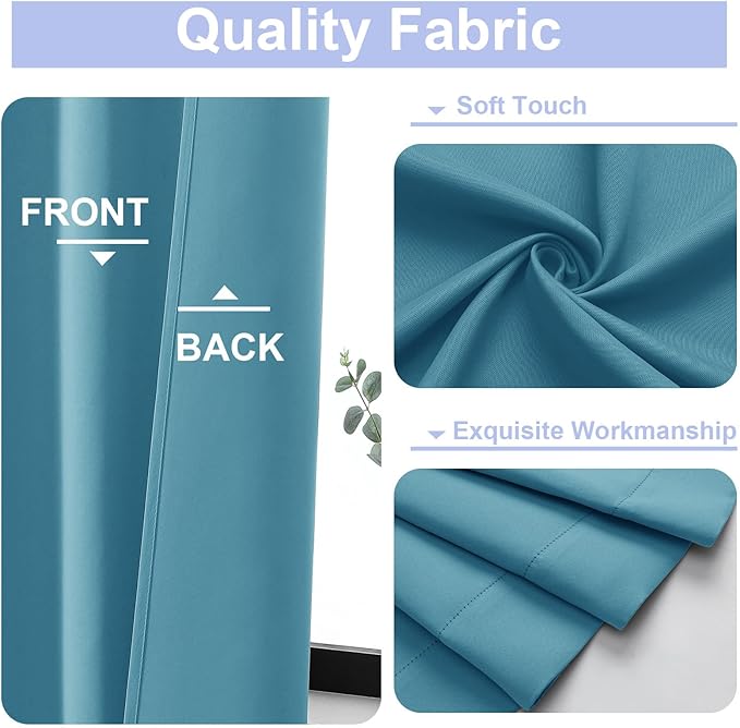 Simplebrand Ava Turquoise Short Blackout Curtains for Bedroom 54 Inches Long 2 Panels Set, Solid Thermal Insulated, Energy Saving Window Treatment Curtains Blackout Drapes, W40 x L54 Inch, Turquoise