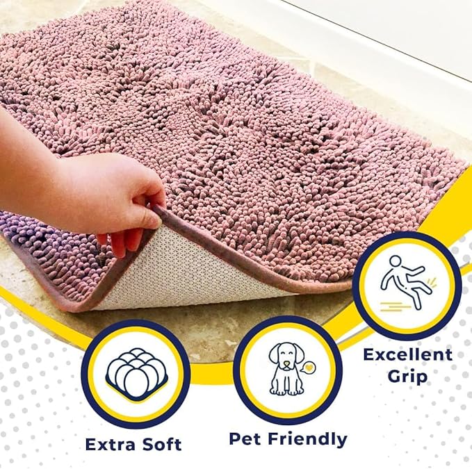 Muddy Mat® | Super Absorbent Door Mat Indoor, Microfiber Quick Dry Chenille Entryway Rug, Non-Slip Front Door Mat, Indoor Mats for Entryway, Machine Washable Pet Rug, Pink 24"x60"