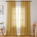 Extra Long Sheer Gold Curtains for Bedroom Living Room 120 Inches Long 2 Panels Set, Solid Soft Light Filtering Rod Pocket Sheer Window Curtains, Gold, Each 42" Wx120 L Inch