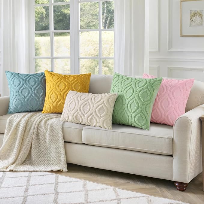 decorUhome Summer Throw Pillow Covers 26x26 Inch Set of 2, Soft Plush Faux Wool Aqua Solid Couch Pillow Covers, Accent Euro Sham Farmhouse Neutral Square Pillow Cases for Sofa Bed Living Room